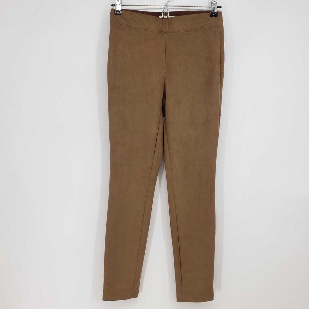 Max Studio Faux Suede Pull On Skinny Leggings Women Size S Camel Brown Stretch